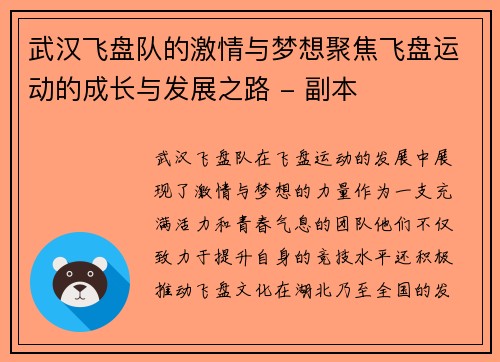 武汉飞盘队的激情与梦想聚焦飞盘运动的成长与发展之路 - 副本